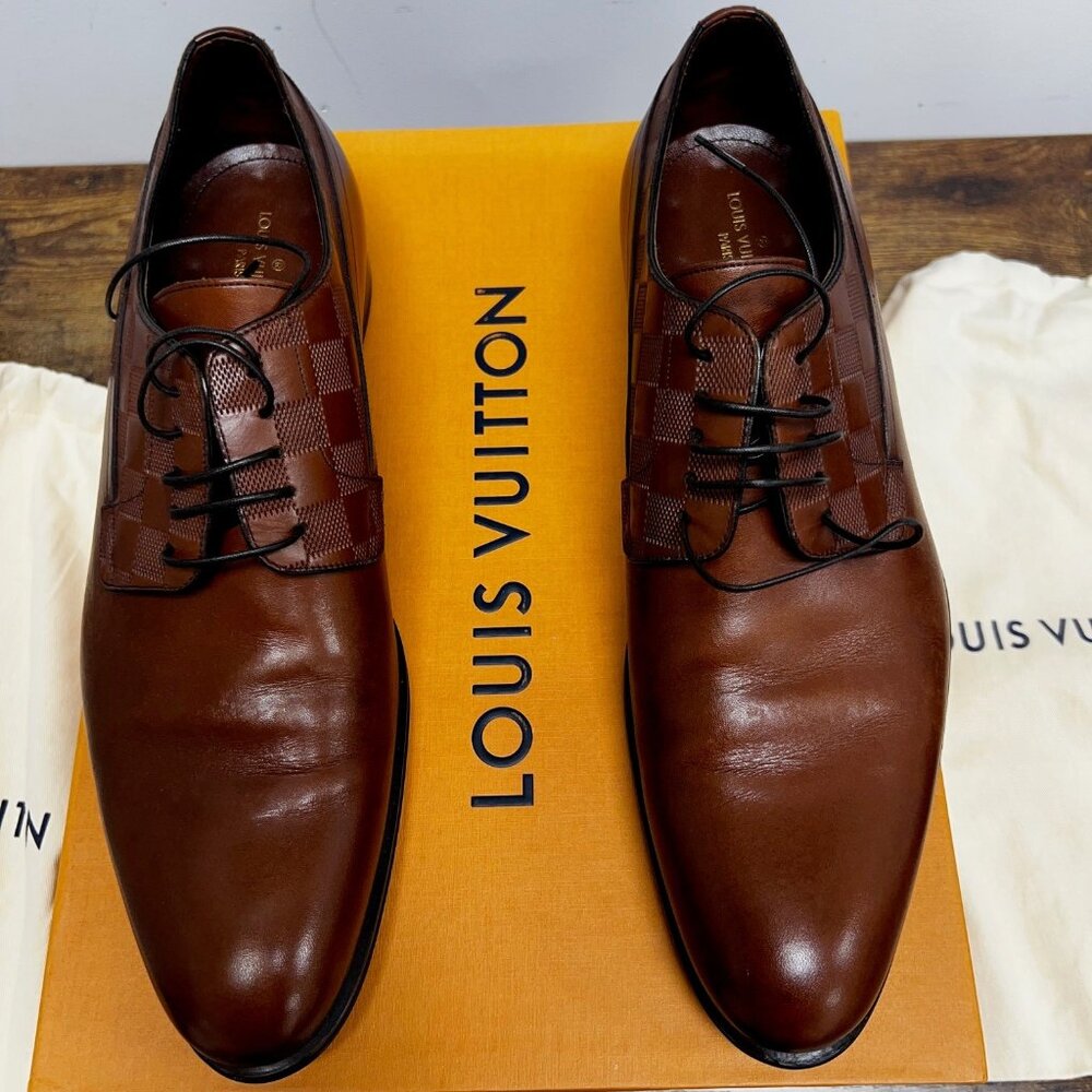 Louis Vuitton Damier Embossed Brown Leather Oxford Dress Shoes – Size 12